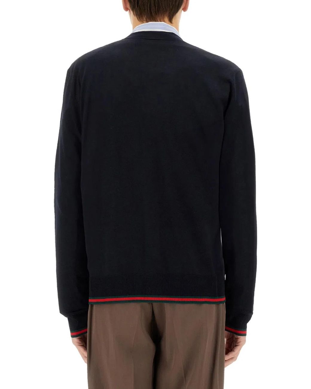 Gucci Blue Knitted Wool Cardigan With Web Pattern for men