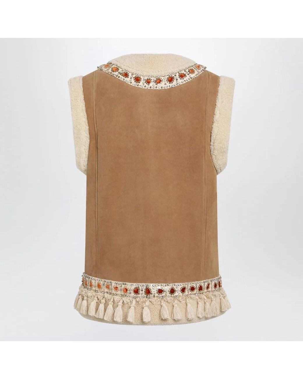 Valentino Garavani Natural Camel Shearling And Suede Vest