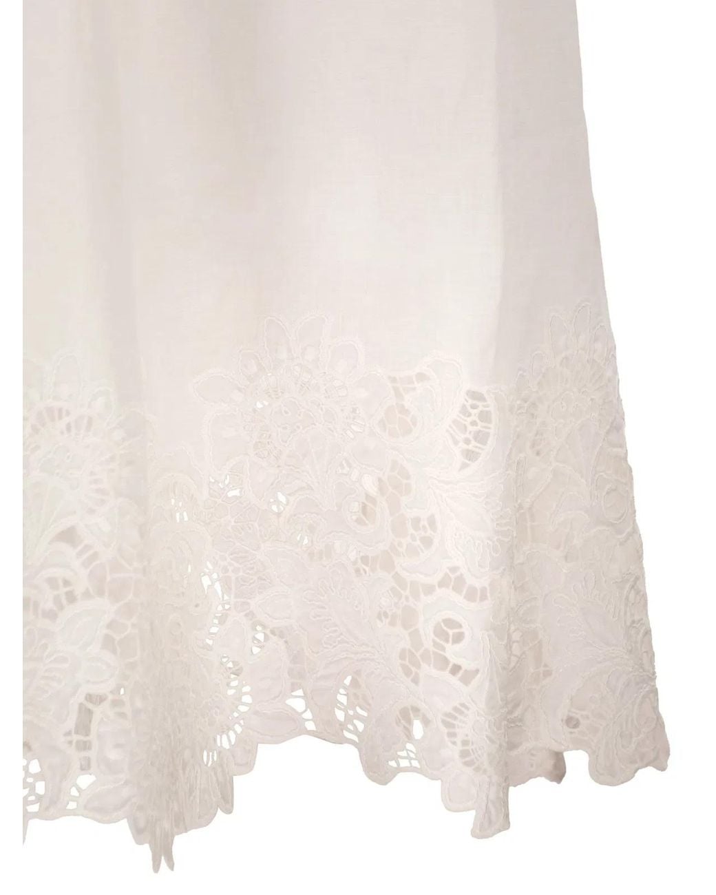 Max Mara White Maxmara Studio Strapless Linen Dress With Embroidered Hem