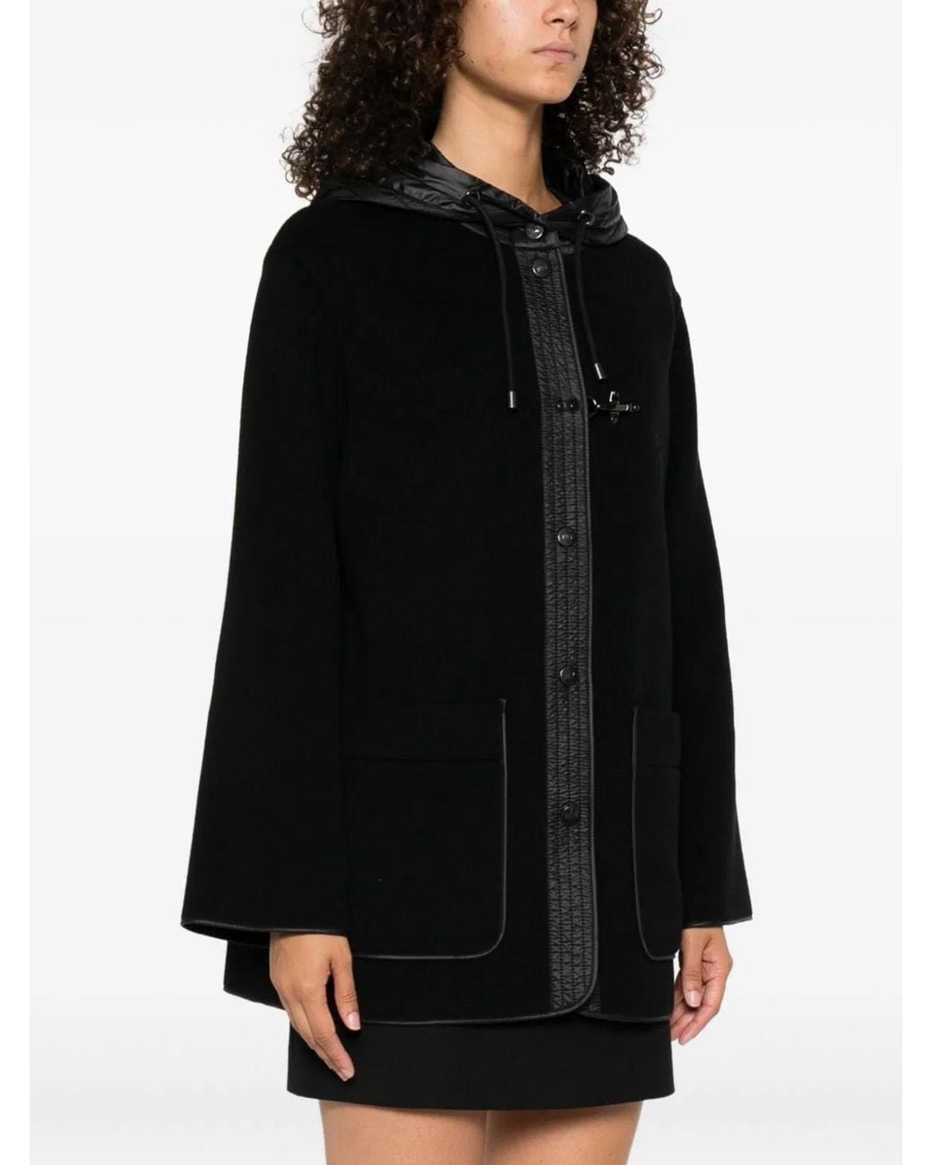 Fay Black Two-Material Wool And Cashmere Caban Coat