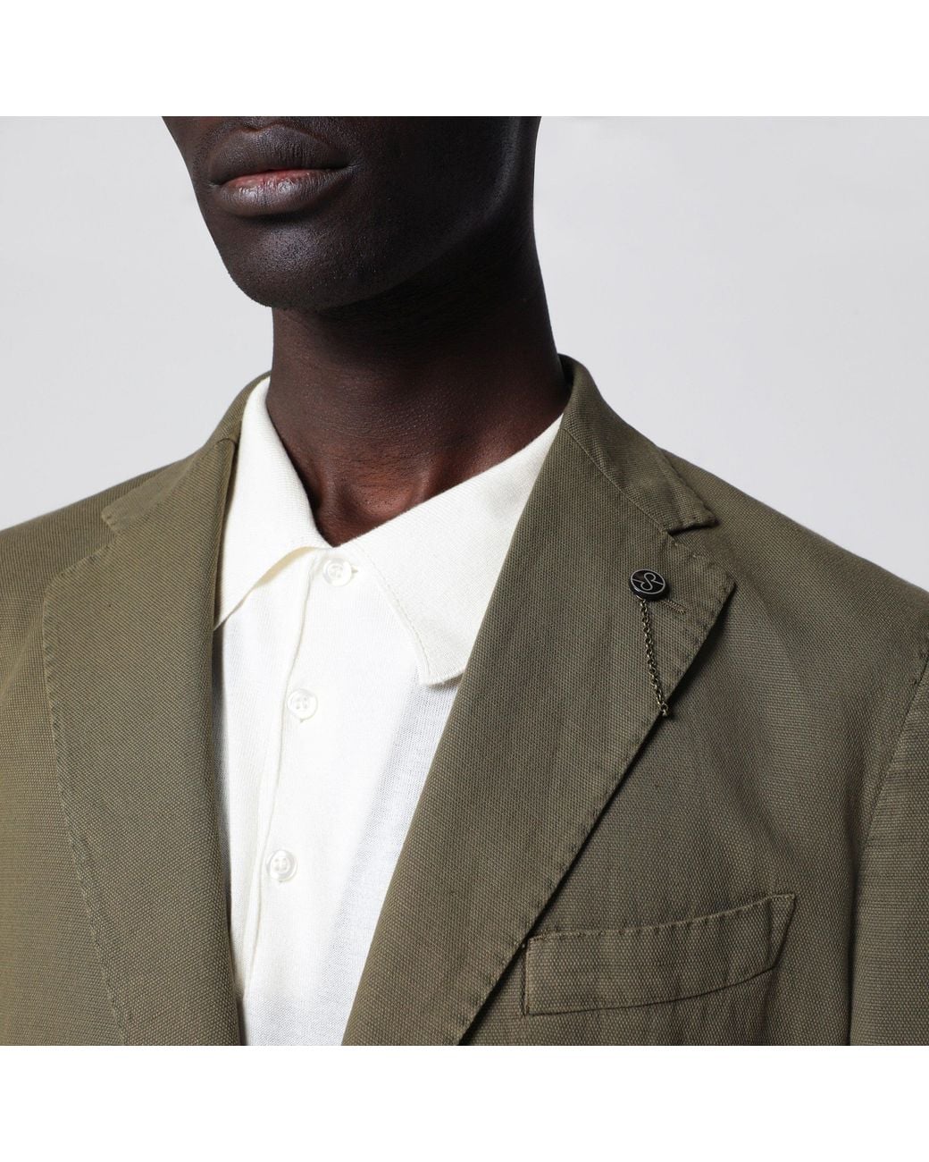 Santaniello Green Slim-Fit Single-Breasted Linen Blazer for men