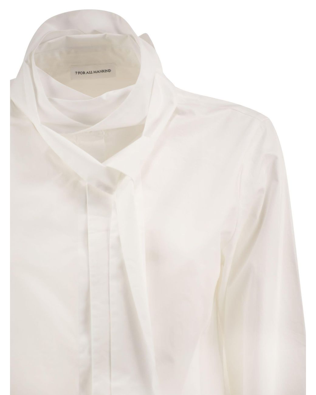7 For All Mankind White Cotton Shirt With Tie-Neck Detail