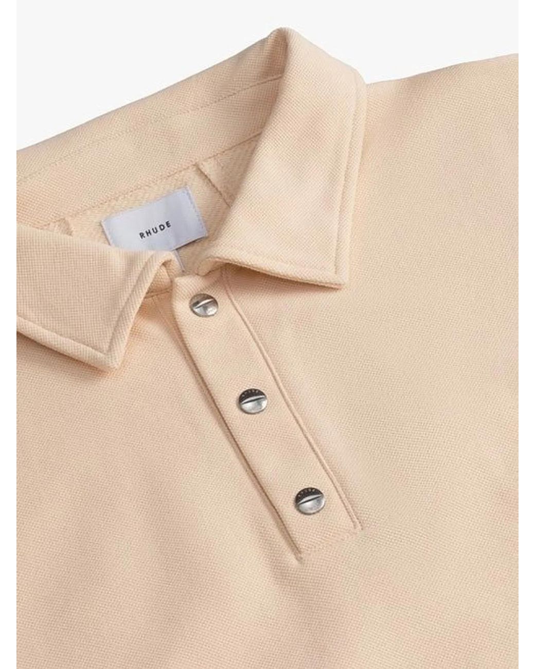 Rhude Natural Pique Snap Short Sleeve Polo T-Shirt for men