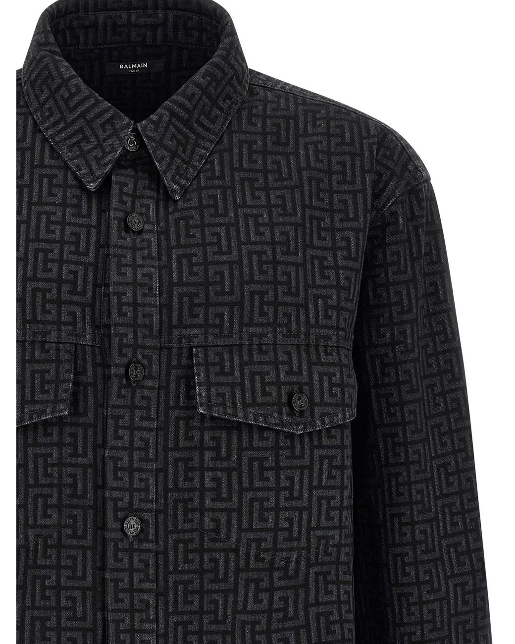 Balmain Black Monogram Pattern Overshirt for men