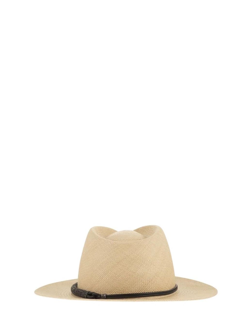 Brunello Cucinelli Natural Straw Fedora With Precious Leather Band