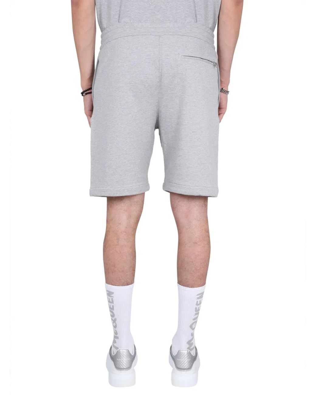 McQueen Gray Bermuda Shorts With Graffiti Logo Print for men