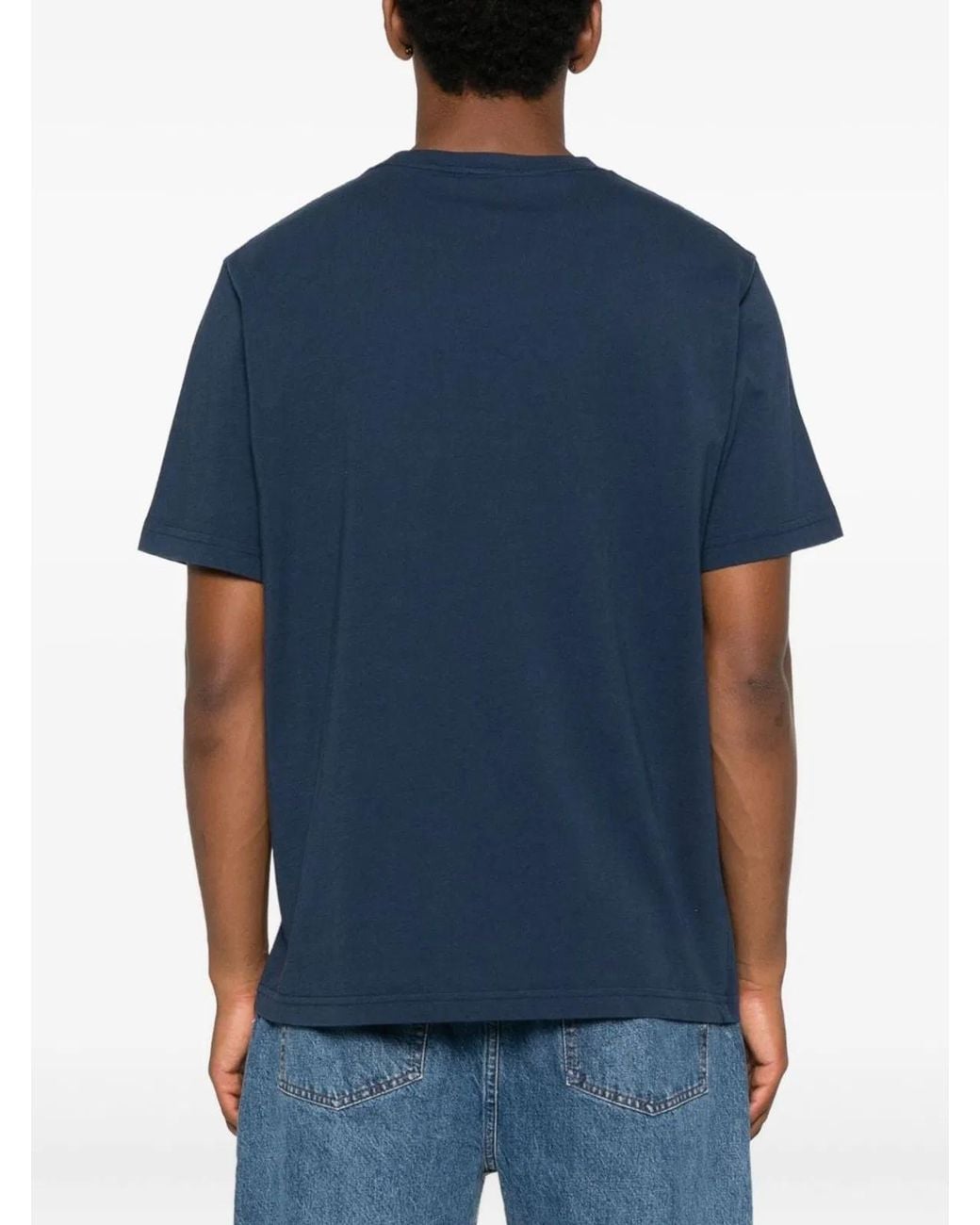 Maison Kitsuné Blue Maison Kitsuné Logo Cotton T-Shirt for men