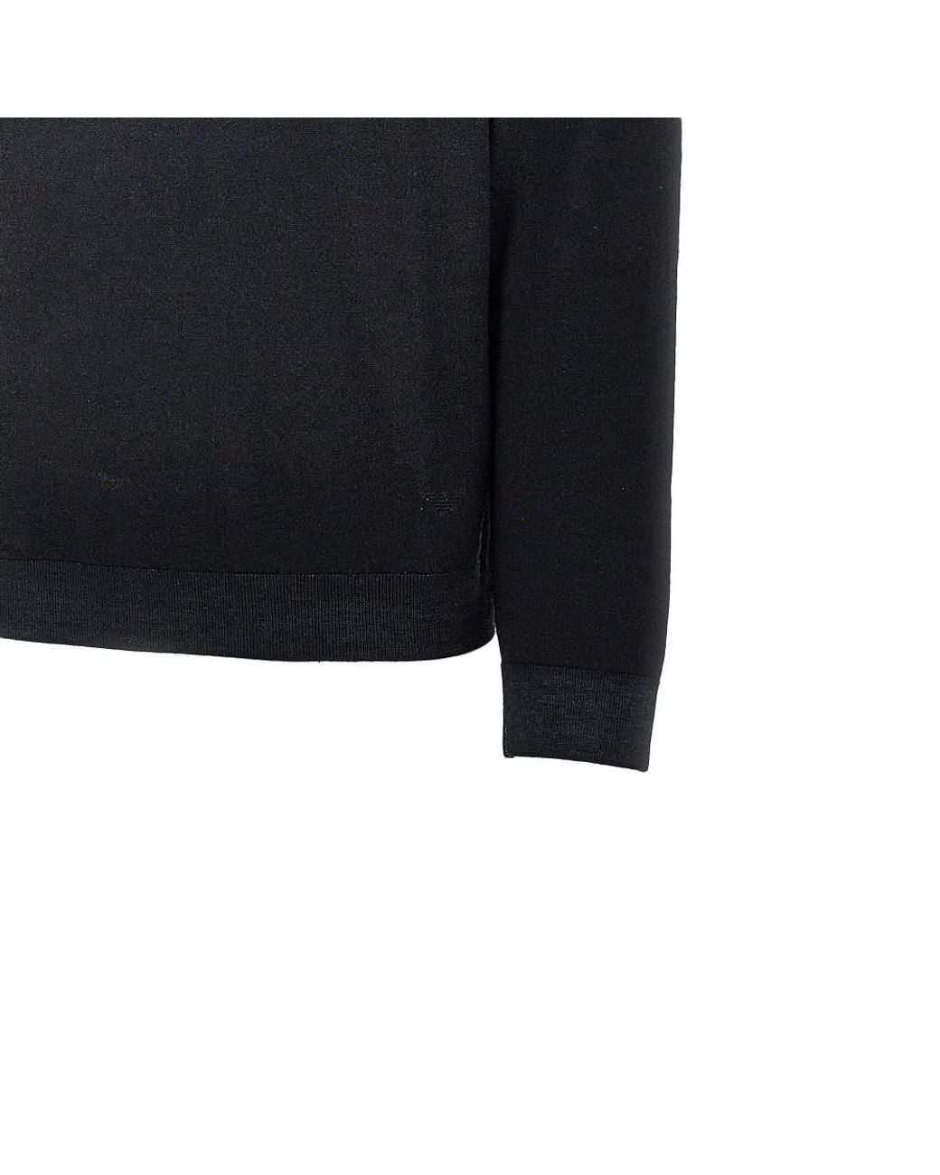 Emporio Armani Black Garment Dyed Wool Crewneck Sweater for men