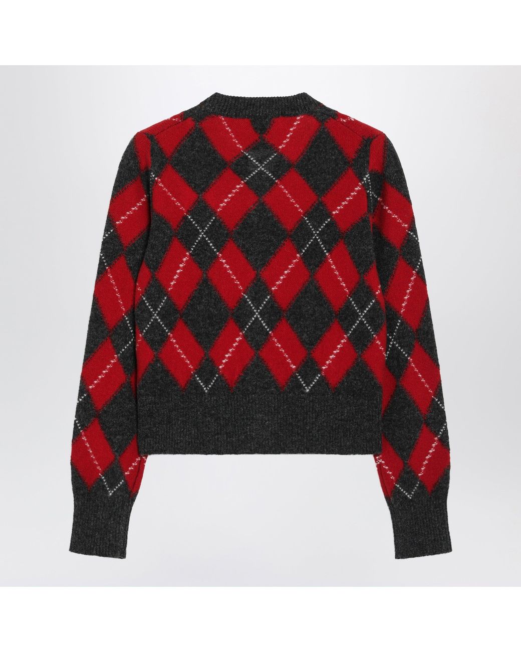 AMI Red Argyle-Pattern Cardigan
