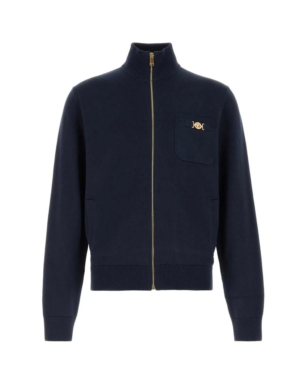 Versace Blue Knit Sweater Cotton Cashmere Blend Lounge for men