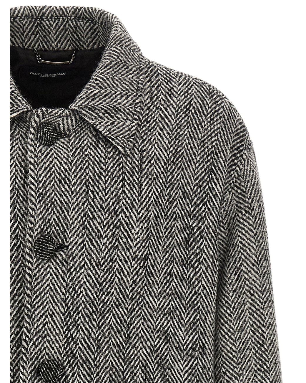 Dolce & Gabbana Gray Dolce&Gabbana 'Chevron' Wool Coat for men