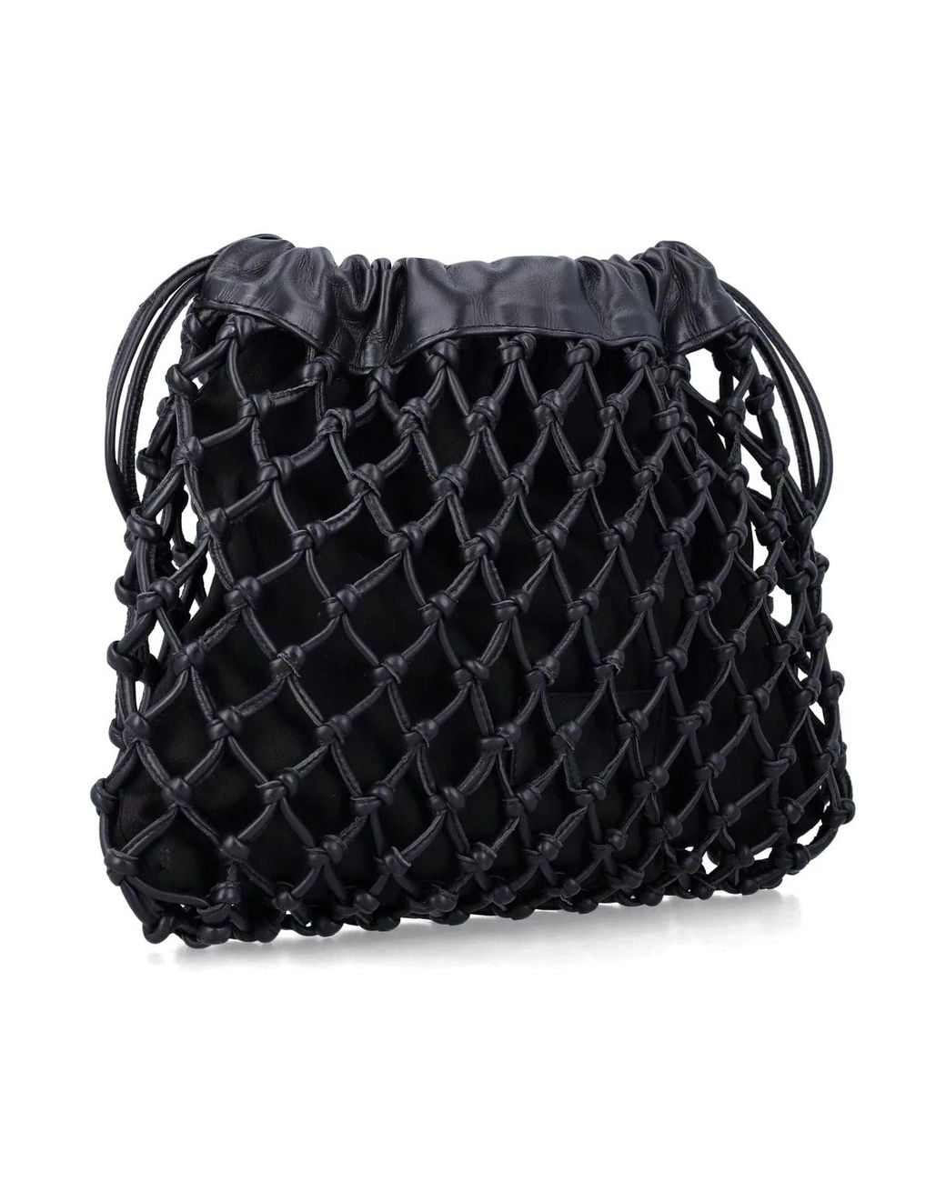 Frankie Shop Black Morgan Macrame Leather Pouch