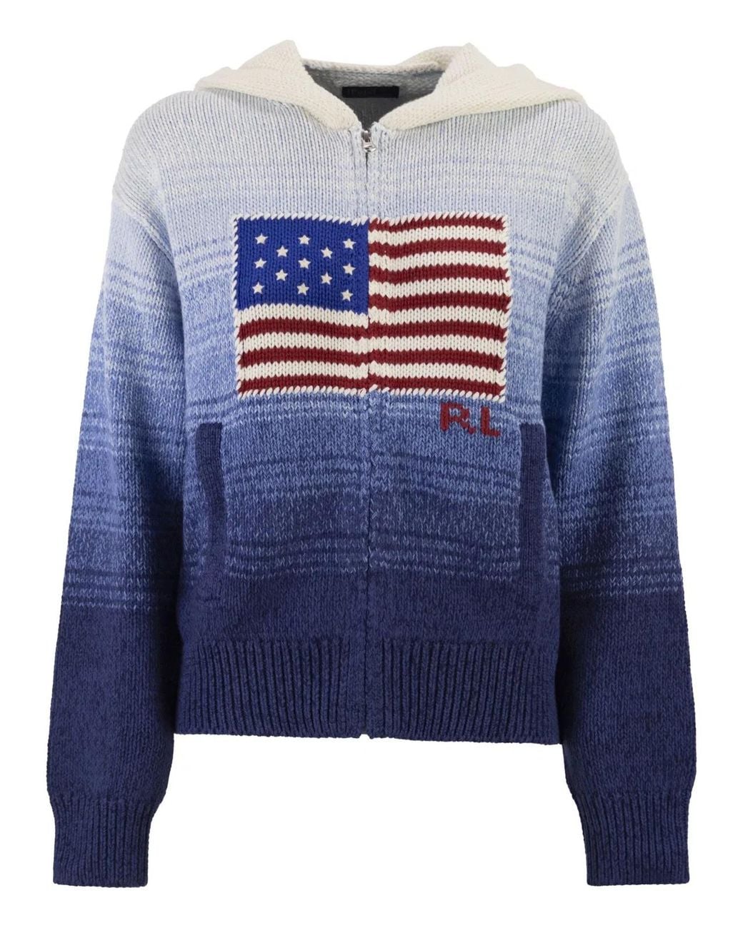 Polo Ralph Lauren Blue Ombré Cotton Hooded Jumper