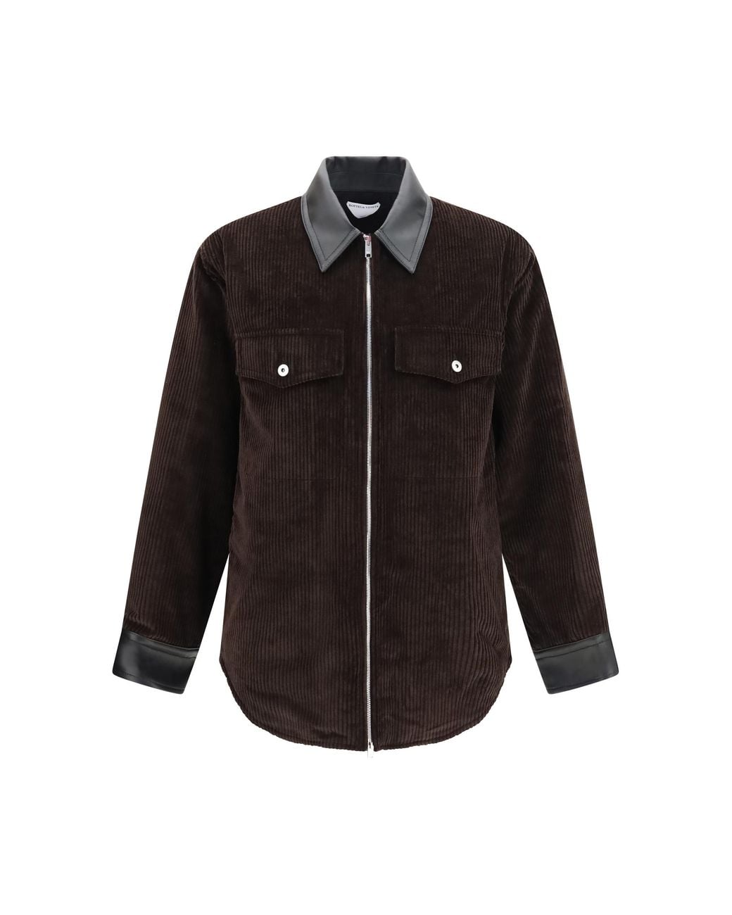 Bottega Veneta Black Corduroy Jacket With Leather Collar for men