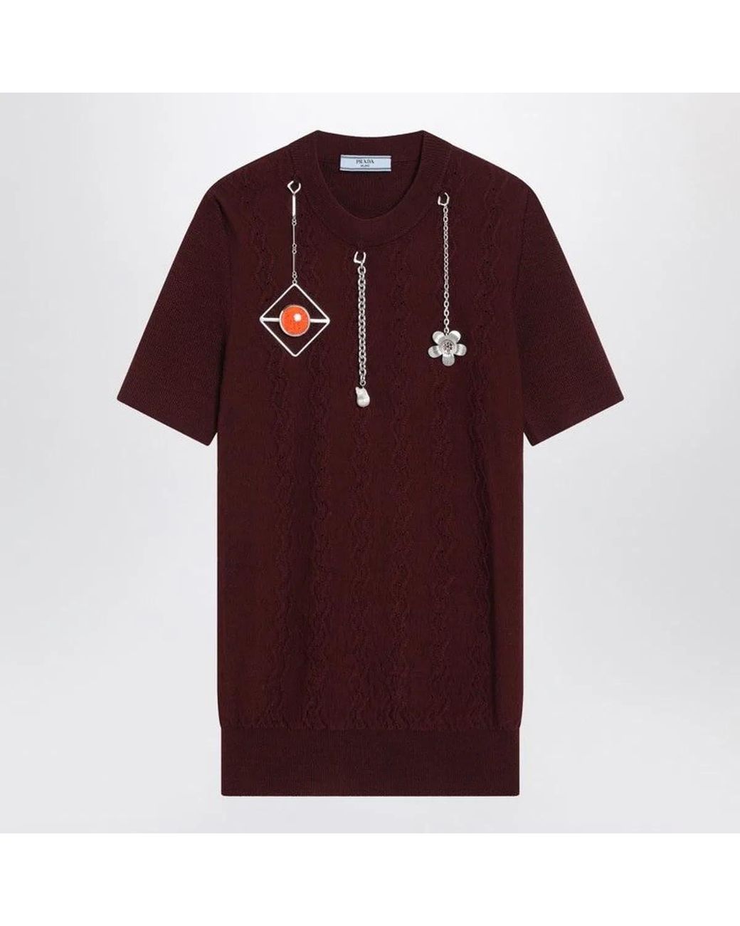 Prada Red Wool Sweater With Charms
