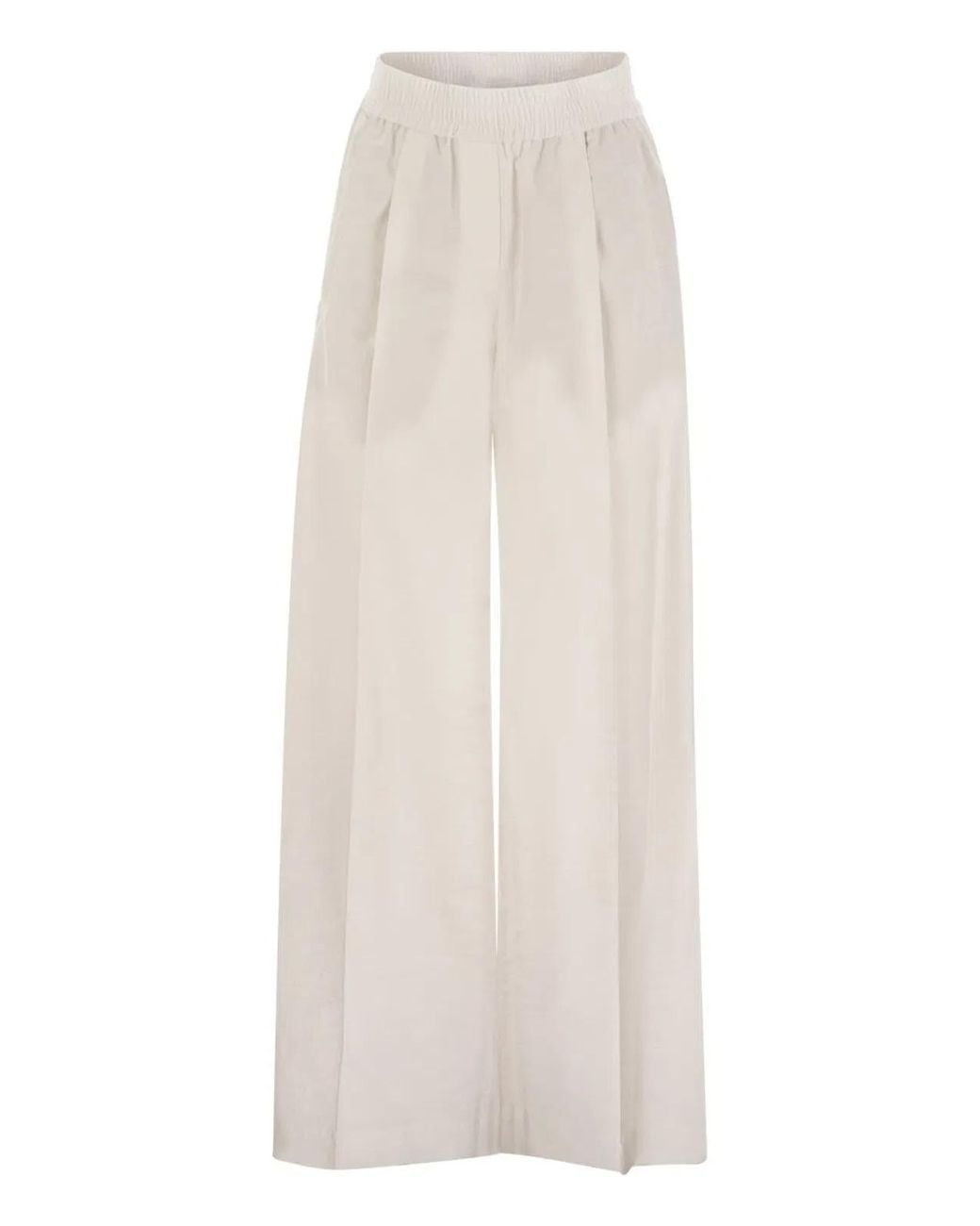 Brunello Cucinelli White Loose Fit Cotton Trousers