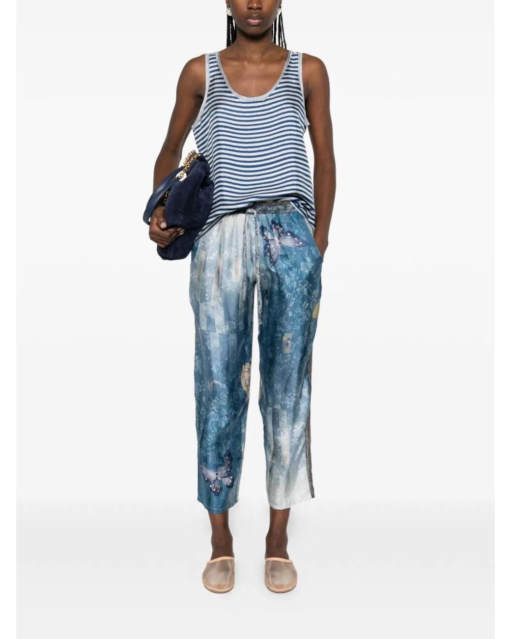 Pierre Louis Mascia Blue Striped Silk Tank Top