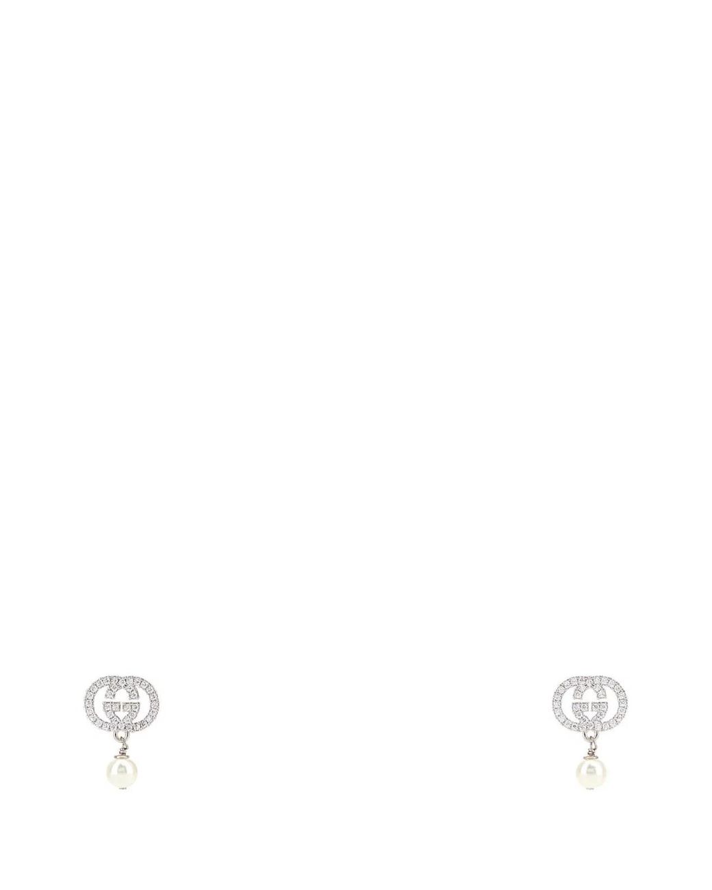 Gucci Metallic Crystal Floral Pearl Drop Earrings