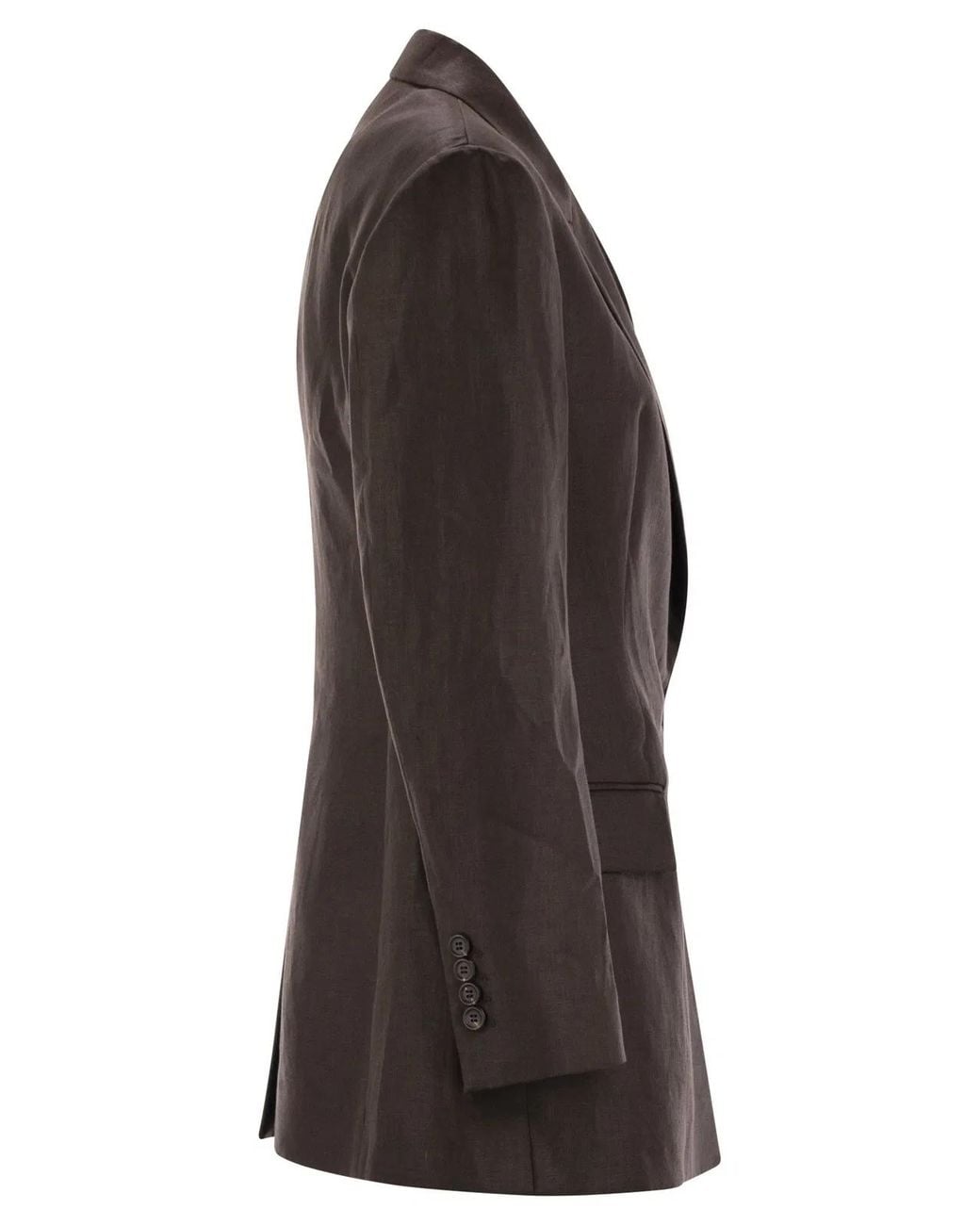 Brunello Cucinelli Black Shiny Linen Twill Jacket With Necklace