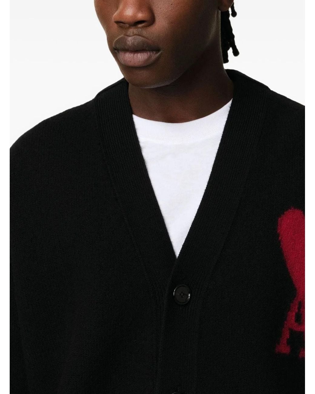 AMI Black Ami De Coeur Cardigan for men
