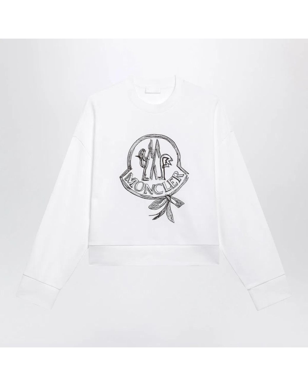 Moncler White Cotton Sweatshirt With Embroidered Logo