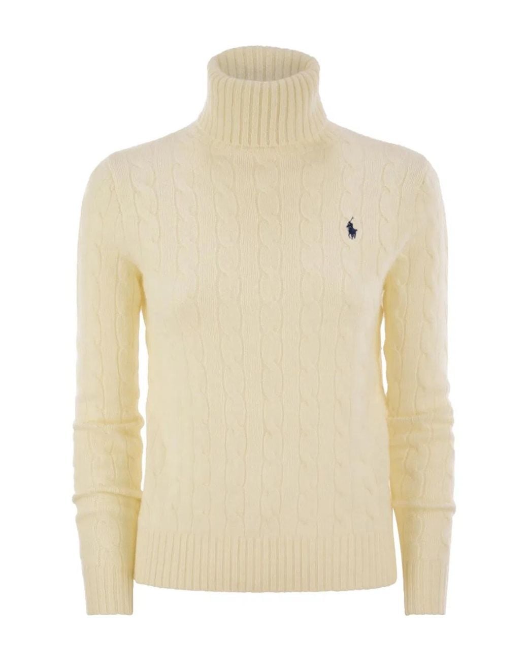 Polo Ralph Lauren Natural Wool And Cashmere Cable-Knit Turtleneck Sweater
