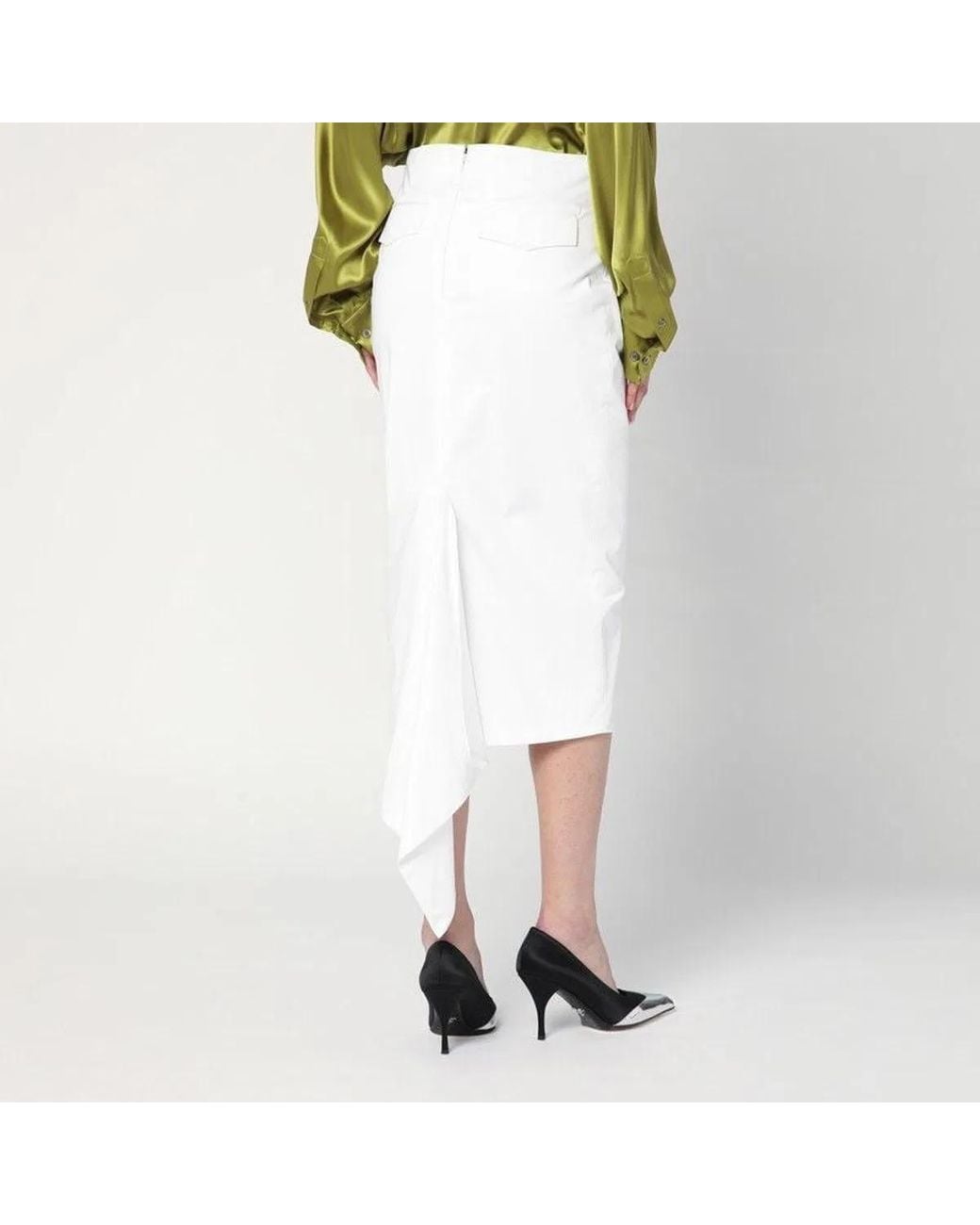 THE LATEST White Cotton Midi Skirt