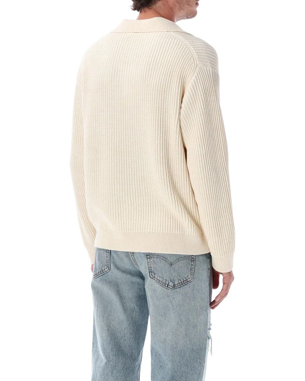 Maison Kitsuné Blue Maison Kitsuné Maison Kitsuné Fox Head Ribbed Polo Jumper for men