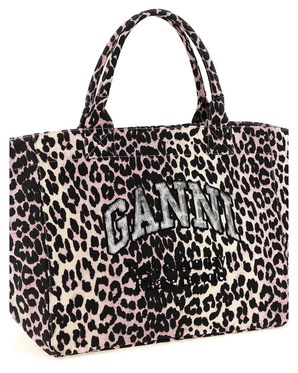 Ganni Black 'Leopard Sequin Xxl Tote' Shopping Bag