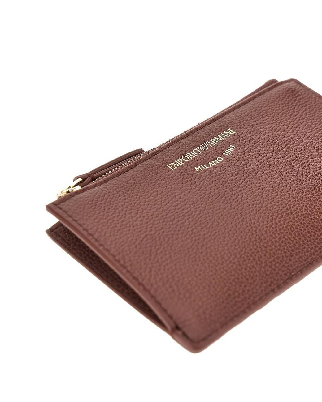 Emporio Armani Brown Grained Leather Card Holder With Logo