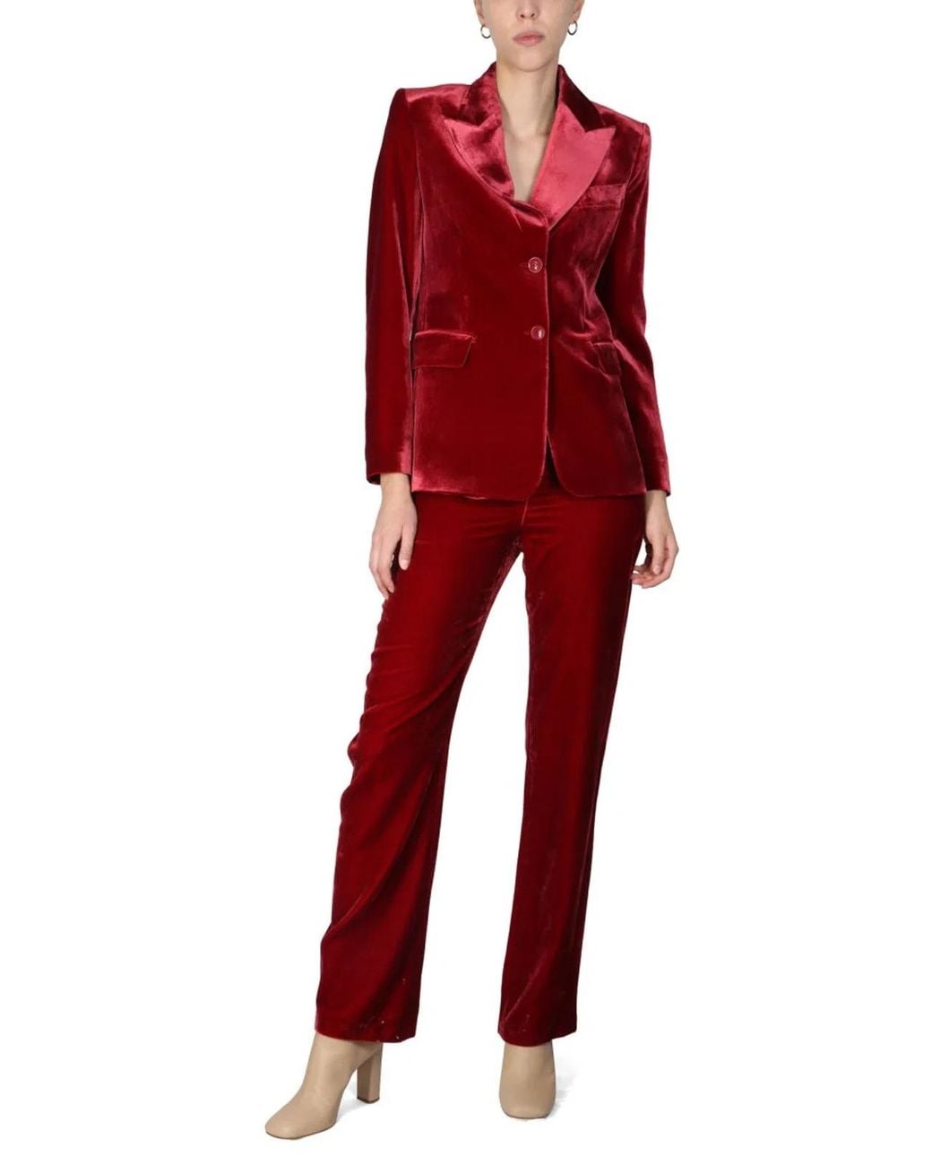 Boutique Moschino Red Pannu00C9 Velvet Pants