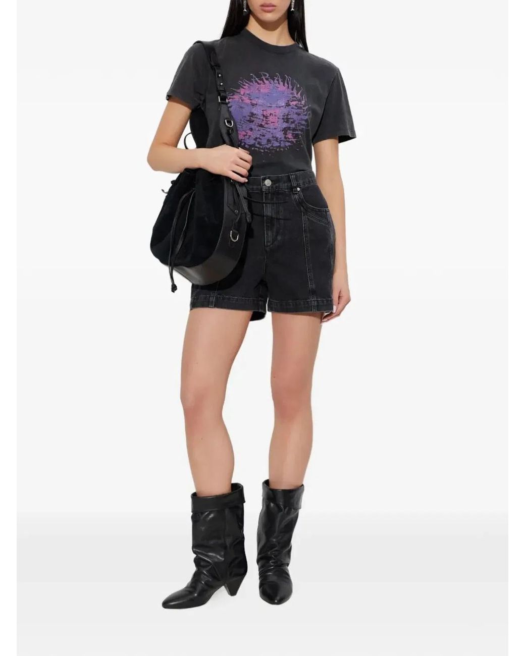 Isabel Marant Black Joely Denim Panelled Shorts