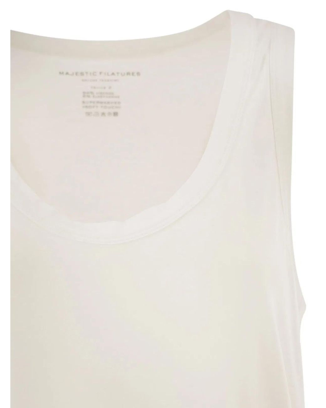 Majestic White Sleeveless Stretch Viscose Top With Wide Neckline