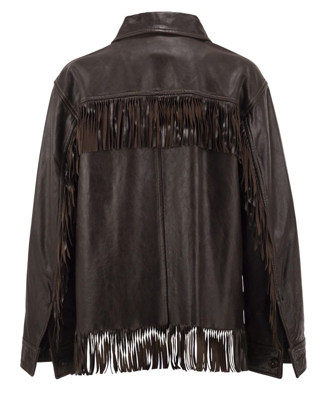 Polo Ralph Lauren Black Leather Jacket With Fringe Detailing