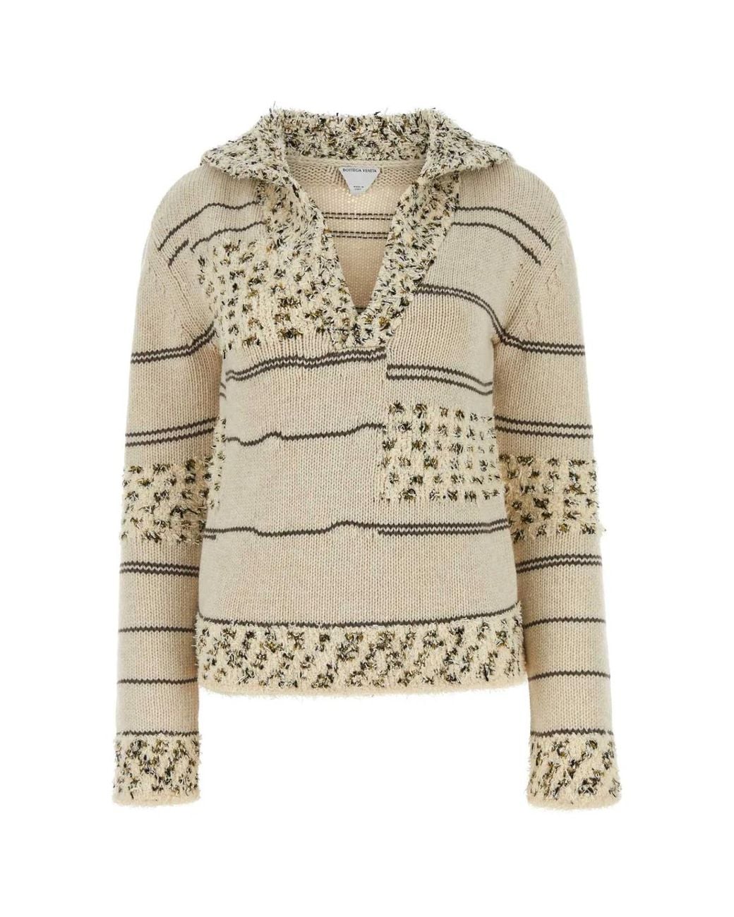 Bottega Veneta Natural Embroidered Wool Blend Polo Shirt