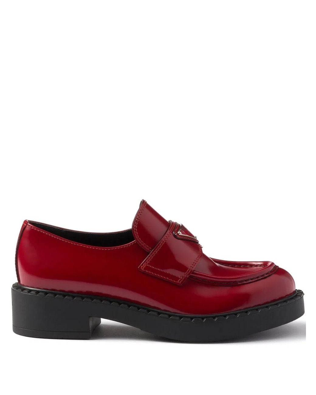 Prada Red Chocolate Leather Logo Loafers