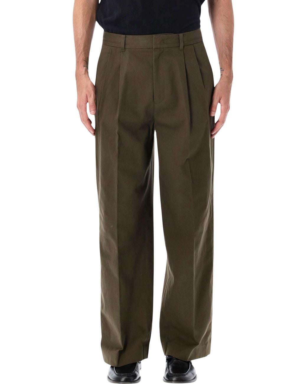 DUNST Green Double Pleated Wide Chinos for men