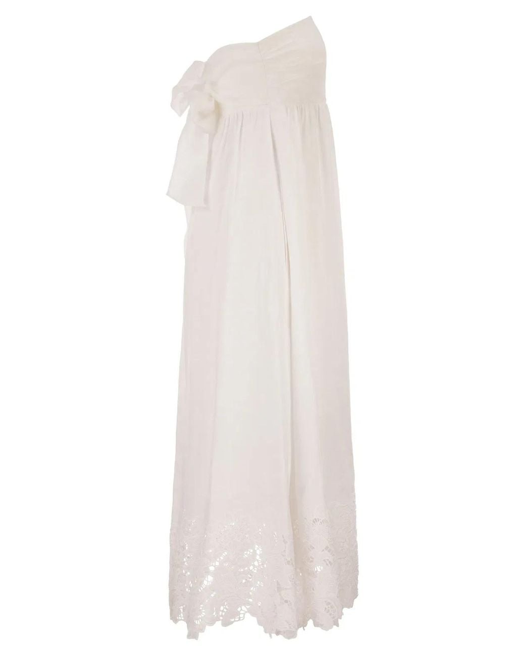 Max Mara White Maxmara Studio Strapless Linen Dress With Embroidered Hem