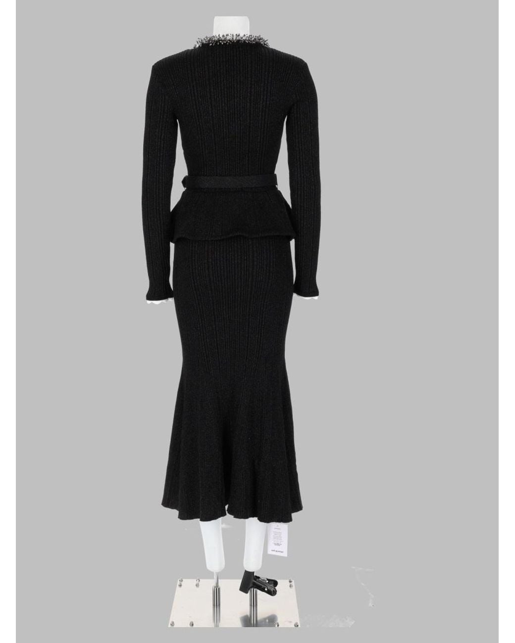 Self-Portrait Black Ribbed Knit Peplum Button Midi Dress