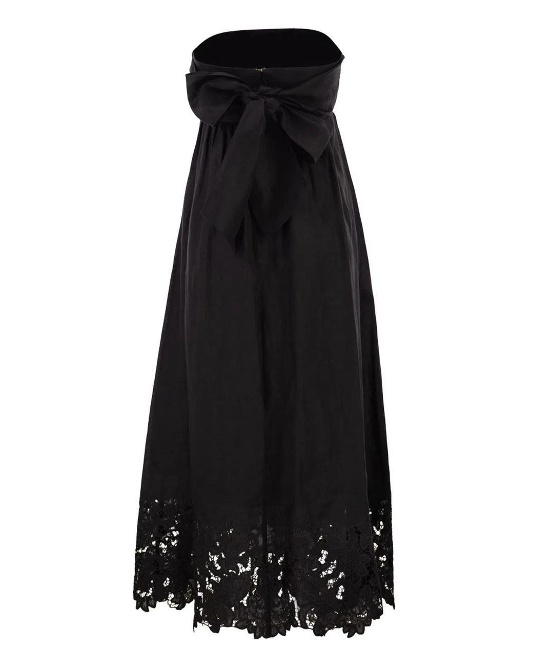 Max Mara Black Strapless Linen Dress With Embroidered Hem