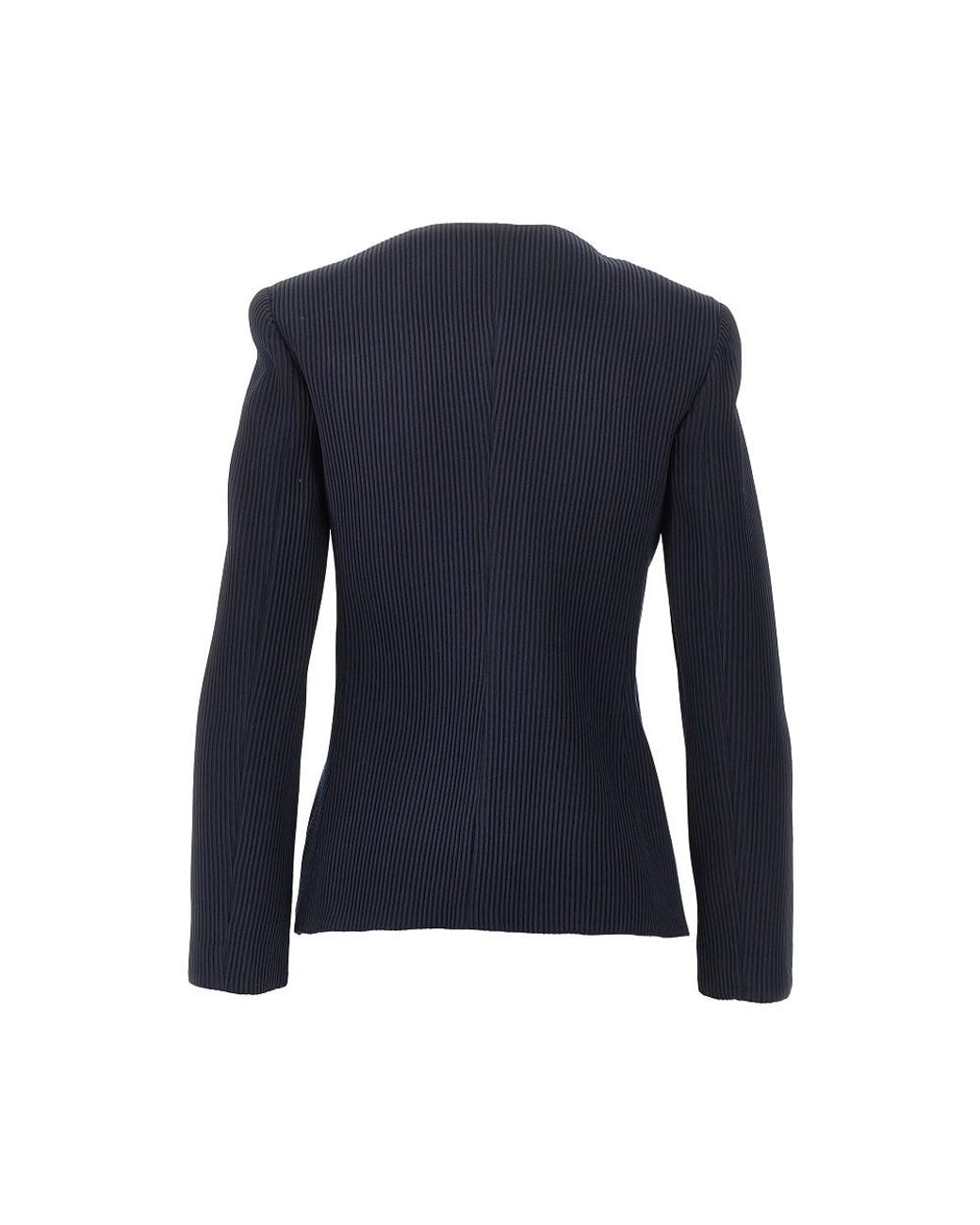 Emporio Armani Blue Single-Breasted Canneté Wool Jacket