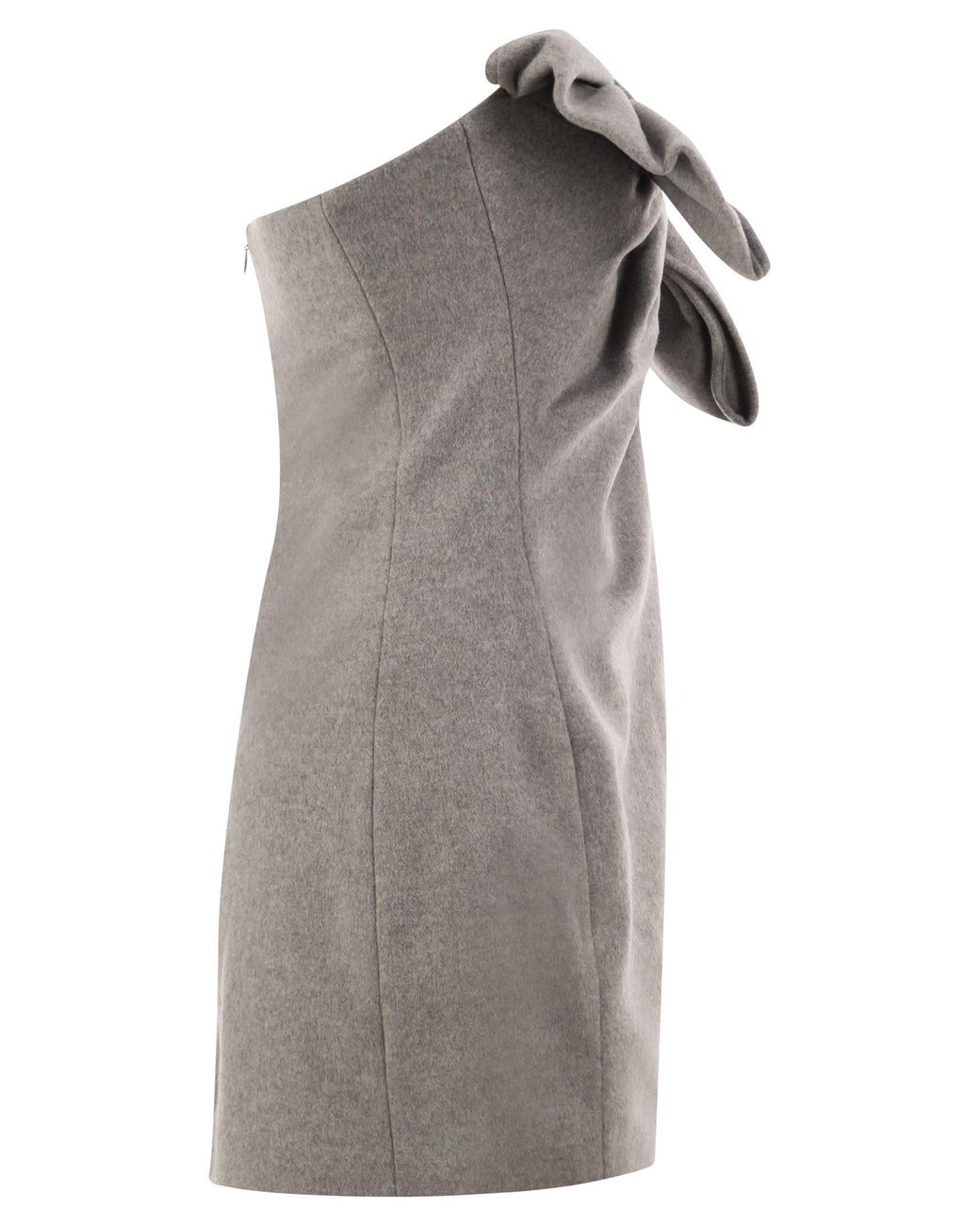 7 For All Mankind Gray Wool-Blend One-Shoulder Mini Dress With Bow