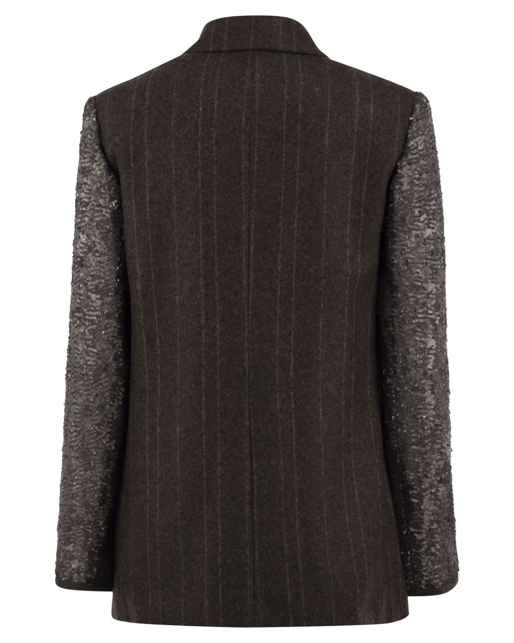 Antonelli Black Double-Breasted Pinstripe Blazer With Sequin Sleeves