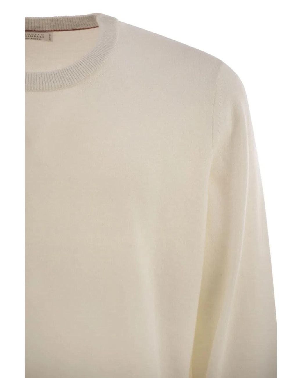 Brunello Cucinelli White Pure Cashmere Crew-Neck Sweater for men