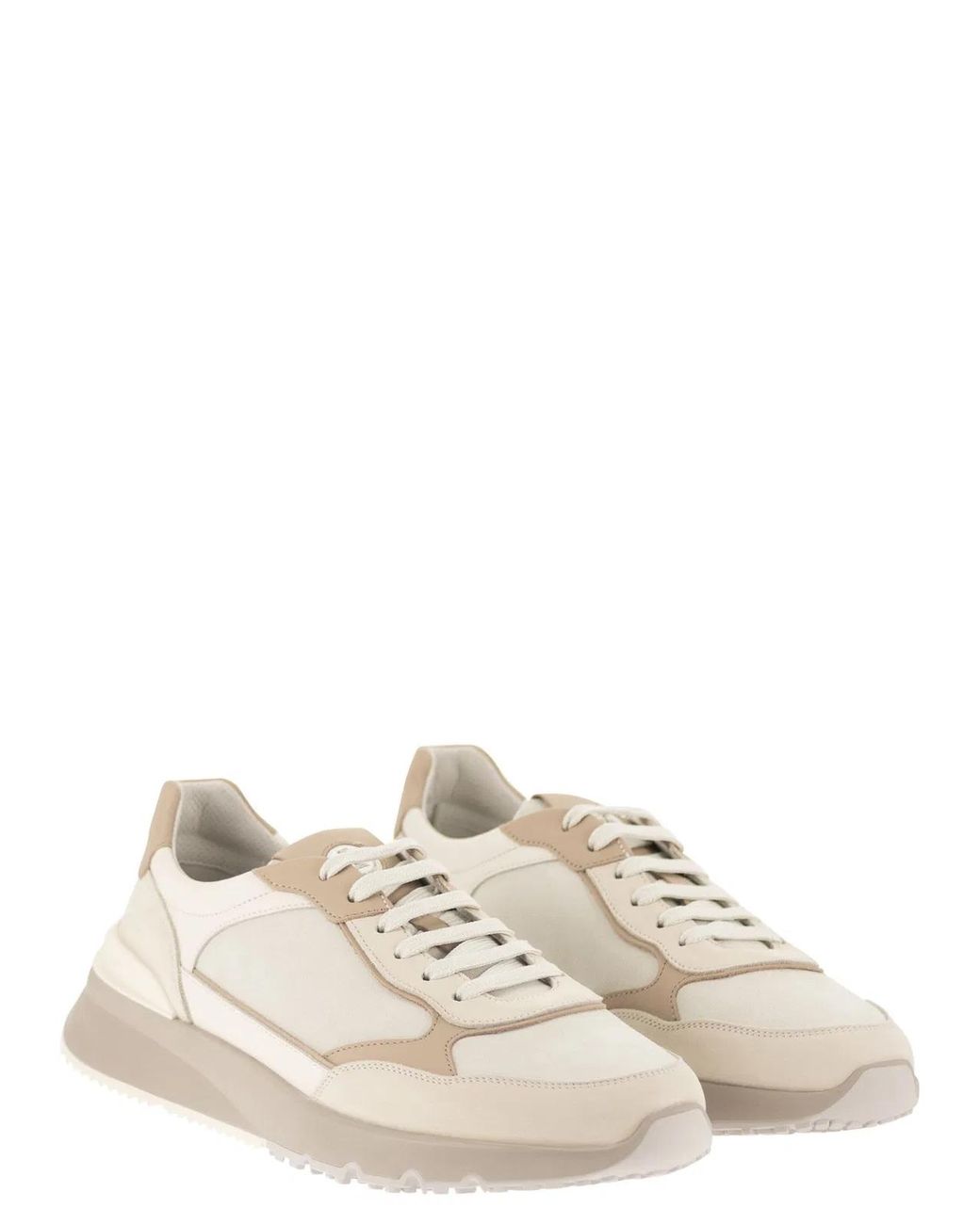 Brunello Cucinelli Natural Multicolour Leather And Suede Runner Sneakers for men