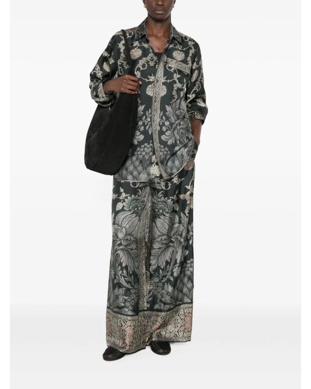 Pierre Louis Mascia Black Printed Silk Trousers