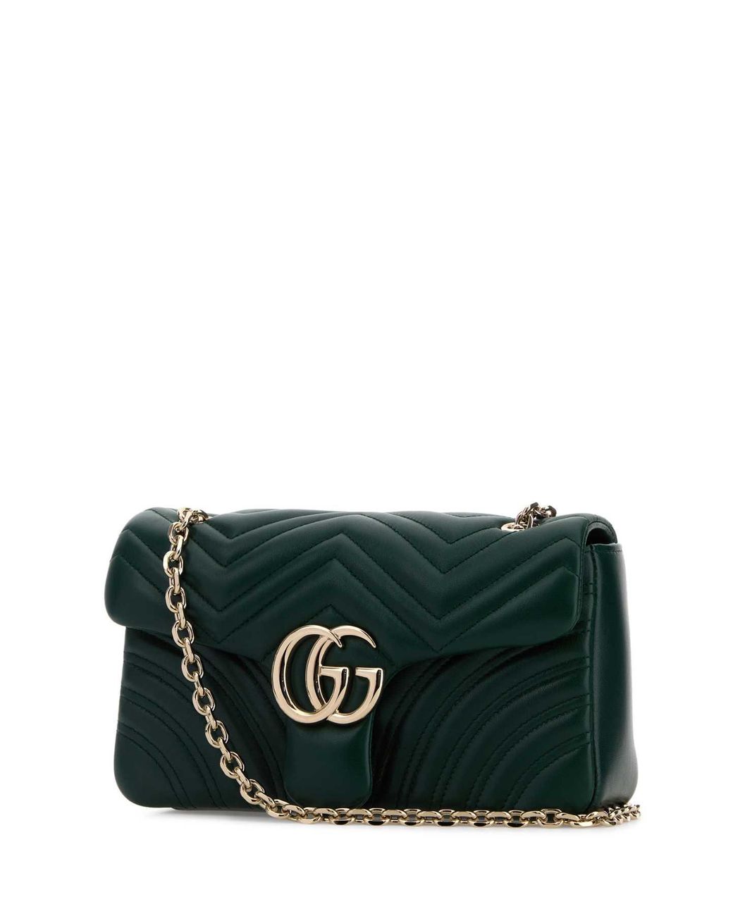 Gucci Green Dark Nappa Leather Medium Gg Marmont Shoulder Bag