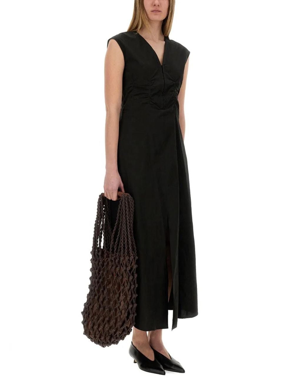 Alysi Black Long Poplin Dress
