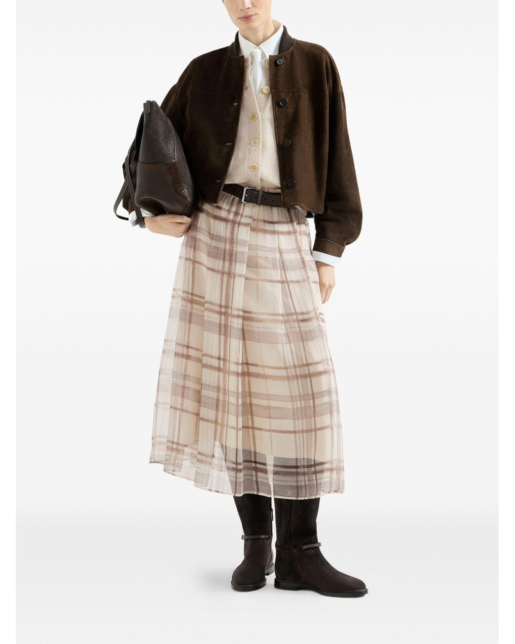 Brunello Cucinelli Natural Silk Organza Pleated Skirt