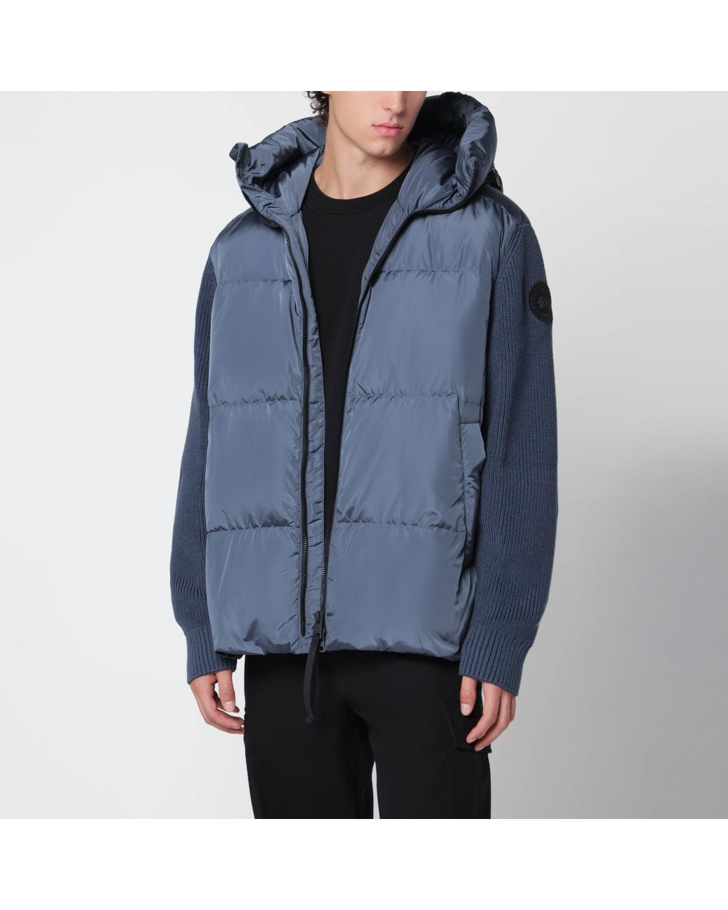 Canada Goose Blue Down Jacket With Wool Sleeves for men